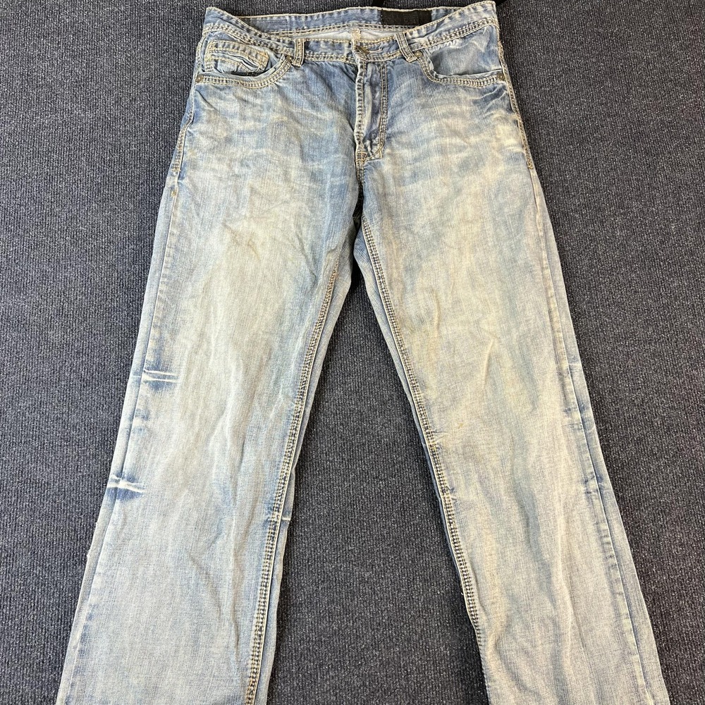Axel Brand Jeans Mens 34x32 Light Wash Blue Denim Straight Embroidered Pockets